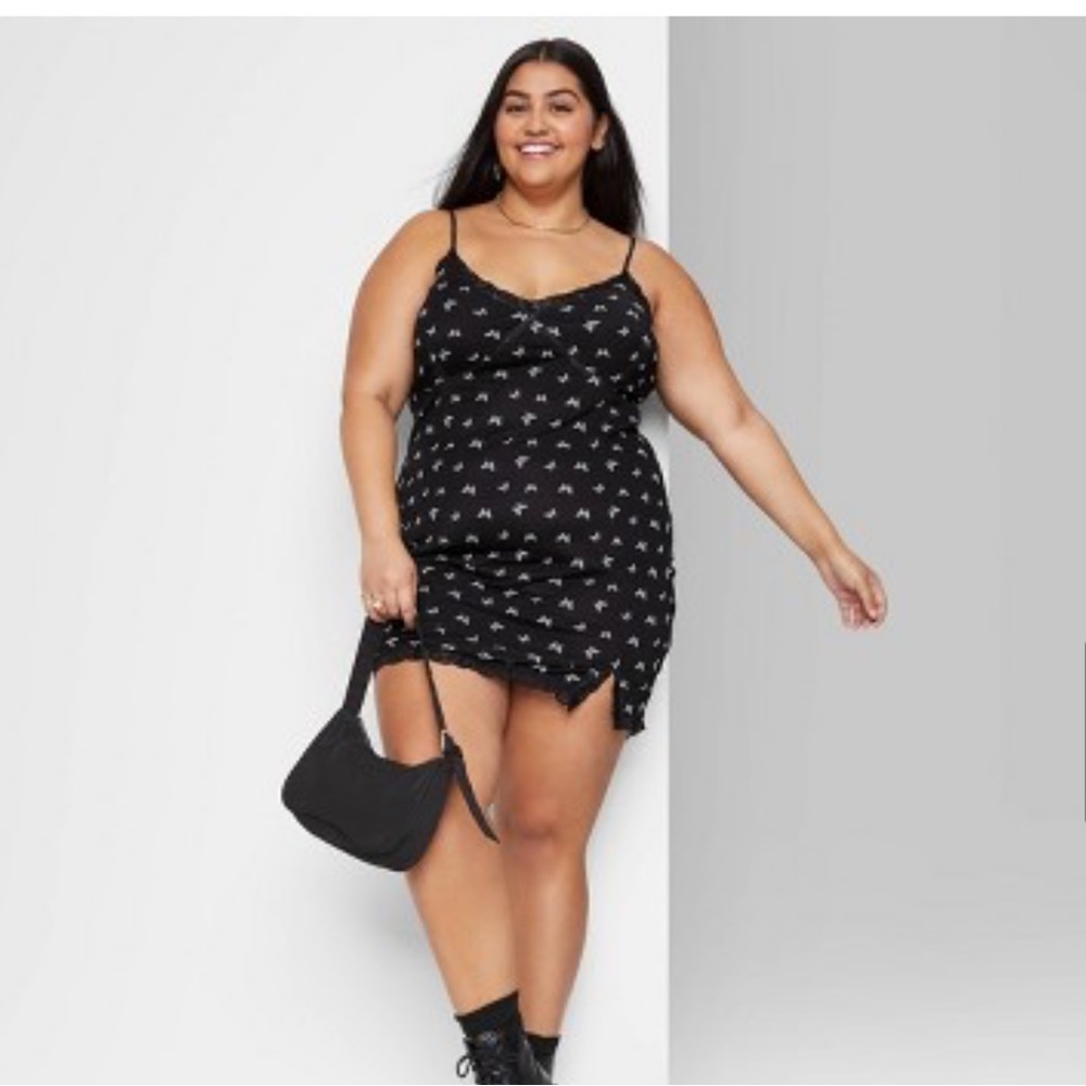 NWT Wild Fable | Black Butterfly Sleeveless Lace Trim Mesh Bodycon Dress